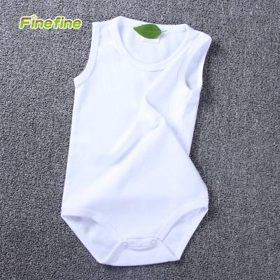 China Classic Design Summer 100% Cotton Knitted Plain White Baby Sleeveless Romper for sale