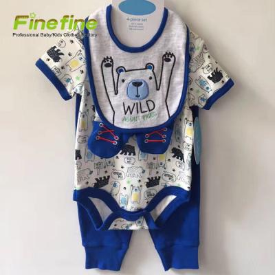 China Factory Made High Quality Cotton China Blue Boys Summer Breathable Small 4 Piece Baby Layette for sale