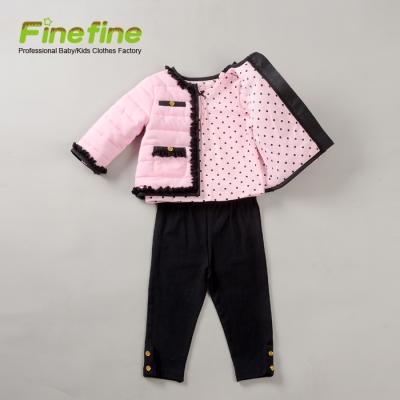 China New Fashion Breathable Baby Winter Clothes With Lacework Customize Baby Clothing 3pcs Set With Pockets for sale