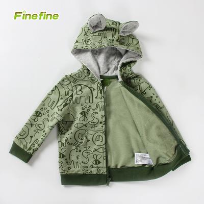 China Breathable Custom Design Cute Animal Newborn And Infant All Over Age Grade On Printed Olive Baby Cotton Zip Up Hoodie for sale