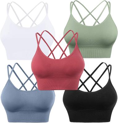 China Antibacterial custom logo sports bras for women workout yoga bra cross back padded tops for ladies for sale