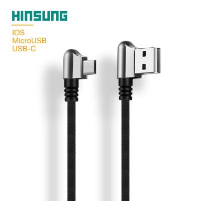 China High Quality Zinc Alloy Shell Braided 5V 2A Micro USB Video Game Player 90 Degree Data Phone Cable For Playing Mobile Games for sale