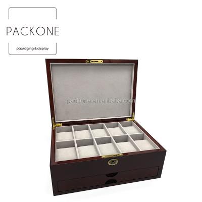 China Luxury Glossy Finished Wooden Watch Jewelry Boxes Branding High End Custom Jewelry Packaging for sale