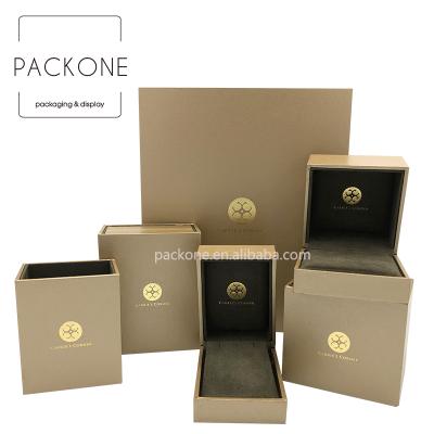 China Luxury Custom Lxuxury Logo Matt Gold Jewelry Box With Matching Sleeves For Earring Packaging for sale