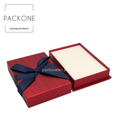 China Luxury High Quality Red Jewelry Box Blue Ribbon Logo Necklace Custom Necklace Gift Box for sale