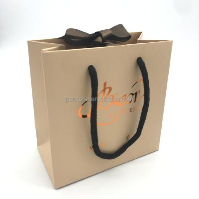 China Simple Hot Sale Khaki Custom Your Own Logo For Big Paper Shopping Gift Bag With Brown Stain Ribbon For Jewelry for sale