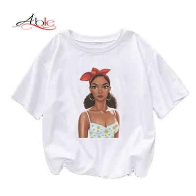 China Anti-Wrinkle Able Graphic Stitches Custom Printing Pattern Short Sleeves T Shirt Cotton Plus Size T Shirts White Women T Shirts Ex-factory Price for sale