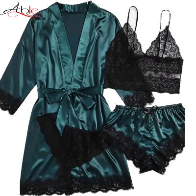 China Piyama Able QUICK DRY Plus Ukuran Baju Tidur Bridal Robe Silk Bathrobe Set Plus Size Sexy Sleepwear Women Pajamas Nightgown For Honeymoo for sale