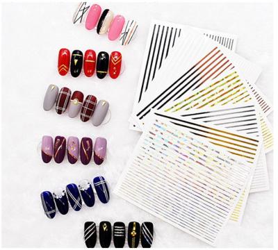 China Silver Black White Line Nail Art Wrap Designs Adhesive Sticker Gold Stripe Stripe Nail Art DIY Decoration Glitter 3D Nail Decals for sale