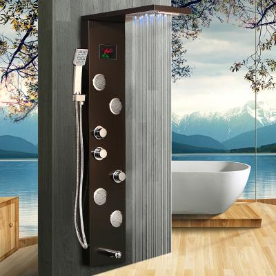 China Black Without Slide Bar JIENI Digital Display Bathroom Shower Column Nickel Brushed Hand Shower Tub Massage Spa Jets Bath LED Shower Panel Faucet for sale