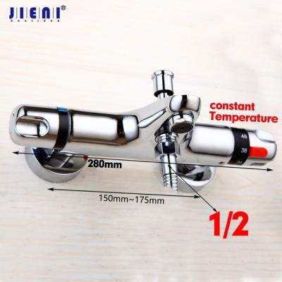 China JIENI Chrome Faucets Bathtub Sink Basin Thermostatic Brass Faucet Set Exposed Shower Faucet Wall Mounted Thermostatic Mixer Taps for sale