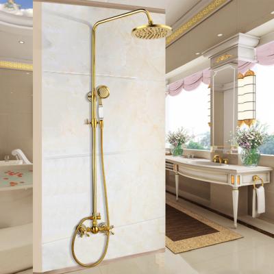 China JIENI Modern Gold Bathroom Shower Mixer Tap Set Rainfall Shower Head Brass Round Wall Mounted for sale