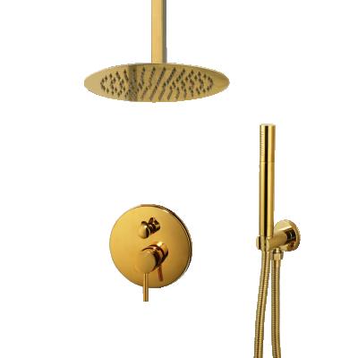 China Without Slide Bar JIENI Rainfall Shower Faucet Set Gold Round Shower Head Handheld Spray Mixer Value Faucet for sale