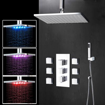 China Without Slide Bar JIENI LED Shower Mixer Faucet Set System Chrome Ceiling Mounted 16