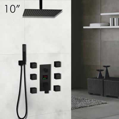 China Without Slide Bar JIENI Black 10 Inch Rainfall Shower Faucet Digital Display Set With 6 Massage Spray Body Spray Shower Mixer Taps Wall Mounted for sale