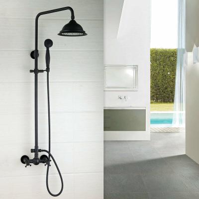 China With Handles Double Slide Bar JIENI Bathroom Black Rainfall Shower Head Faucet Handheld Spray Tub Mixer Taps for sale