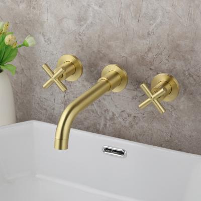 China Hot Mixer Tap Bathroom Sink Basin Basin Faucet Solid Gold Brass Wall Mounted Bathtub Faucet Modern Cool Brushed Gold for sale