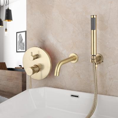 China Modern Brush Bathtub Mixer 2 Functions Bathroom Faucets Gold Shower Set Plated Faucet Shower Set With Hand Spray for sale