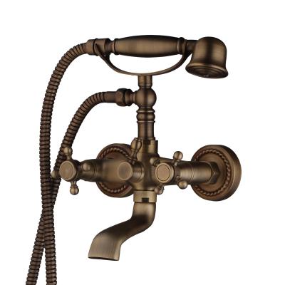 China Without Slide Bar JIENI Bass Wall Mount Bathroom Bathtub Mixer Tap Stream Spout 2 Handles Antique Shower Set With Hand Shower for sale