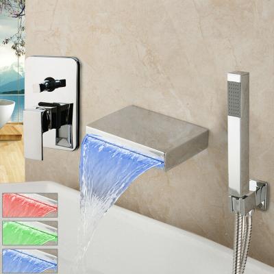 China Without Slide Bar JIENI LED Waterfall Spout Bathtub Wall Mount Mixer Hand Sprayer Chrome Faucet Faucets for sale