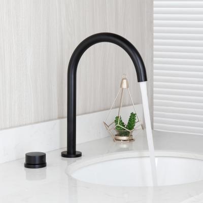 China JIENI 2PCs Handle Tub Bathroom Sink Waterfall Faucet Metered Widespread Mixer Tap One Matte Black for sale