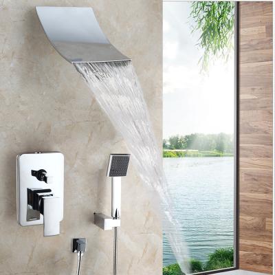 China Modern Bathroom Concealed Wall Mount Waterfall Tub Spout Mixer Valve Shower Faucet for sale