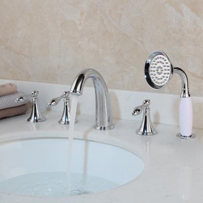 China JIENI 5 PCS Metered Faucets Vanity Tub Sprayer Faucet Mixer Handheld Deck Mounted Chrome Kit for sale