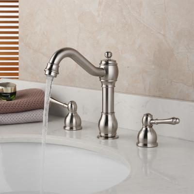 China Modern Nickel Brushed Bathroom Faucet 3 Holes Handle Basin Basin Sink Double Deck Mounted Hot And Cold Water Mixer Tub Faucet for sale