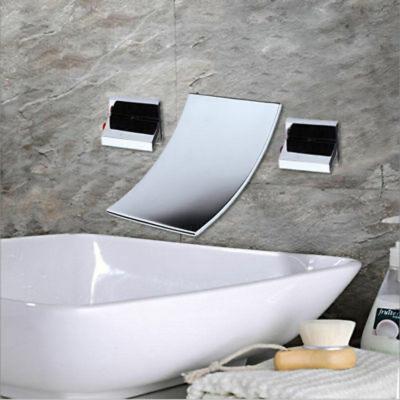 China Without Slide Bar Wall Mounted 3 Pcs Bathroom Tub Filler JIENI Shower Taps Vanity Sinks Waterfall Mixer Tap Chrome Finished for sale