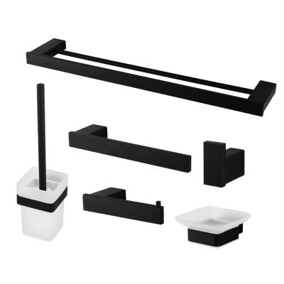 China JIENI Modern Bathroom Accessory Set Black Wall Mounted Layer Towel Rack Rail Paper Holders for sale