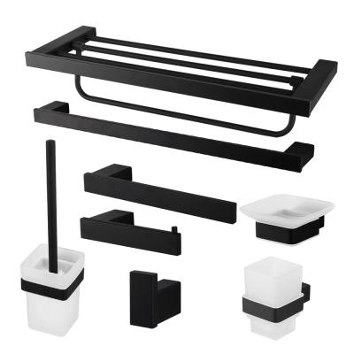 China JIENI Black Modern Wall Mounted Towel Cup Holder/Hook Up/Tooth Square Bathroom Accessory Sets for sale