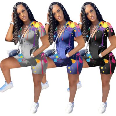 China EB-20051505 2021 New Graffiti QUICK DRY Two Piece Summer Sets For Girls Graffiti Muticolor Shorts Sets for sale