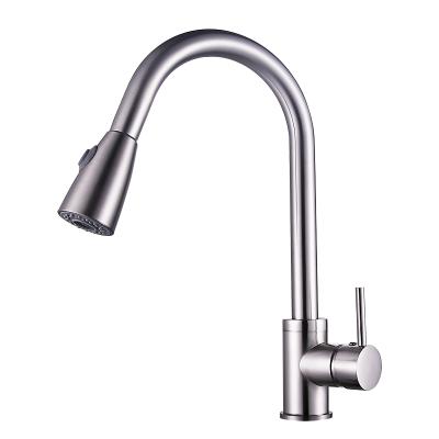 China Modern Thermostatic Faucets Sanitary Ware Long Neck Flexible Nickel Brushed Brass Pull Out Kitchen Sink Faucet Mixer Tap for sale