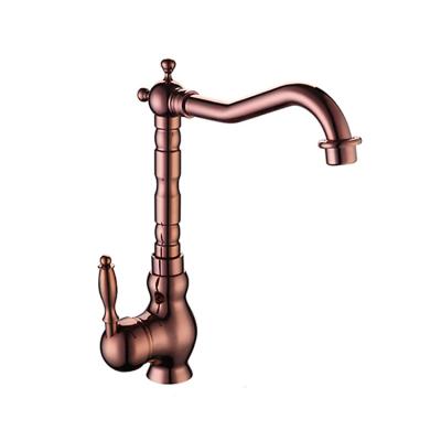 China Rose Gold Vintage Double Handles Traditional Brass Kitchen Sink Deck Mounted Faucet for sale