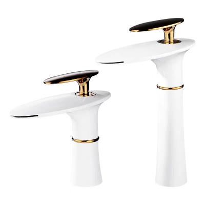 China New Design Traditional Waterfall White Single Handle Basin Faucet for sale