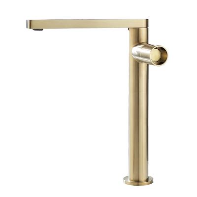 China Contemporary Thermostatic Copper Faucets Gold Waterfall Basin Faucet Ceramic Brushed Single Level Hand Sink Mixer for sale