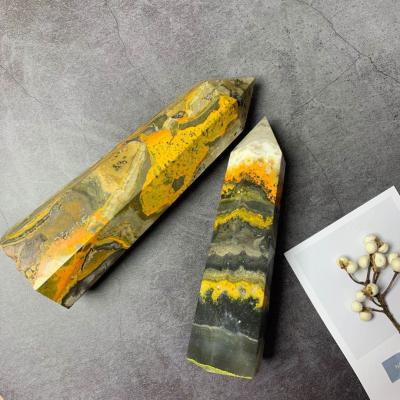 China Europe Natural Crystal Polished Yellow Bumble Bee Tower Big Point Magic Wand Healing Stone Carving Decoration for sale