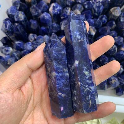 China Europe wholesale natual blue tower points chakra feng shui wand quartz crystal healing stone for sale