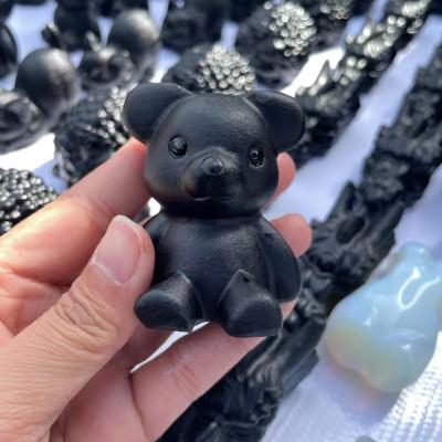 China Europe Obsidian Teddy Bear Crafts Cheap Folk Animals Natural Crystal Carving Gifts For Home Decoration for sale