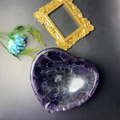 China Europe Natural Crystal Purple Fluorite Leaf Heart Bowl Chakra Feng Shui Quartz Healing Stone Gifts for sale