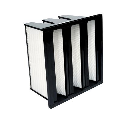 China Building Material Stores Hepa W V Shape Air Filter 99.99% Bank Type Glass Fiber Media Replacement Filter For HVAC System for sale