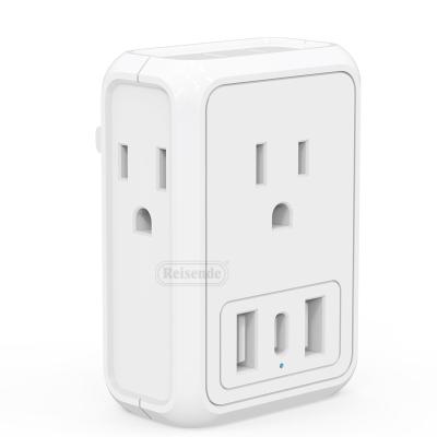 China Reisende USA One to Three Residential/Multi-Purpose New Design 2USB+1Type-C Multi-Function Wall Plug Converter Wall Outlet Power Expander for sale