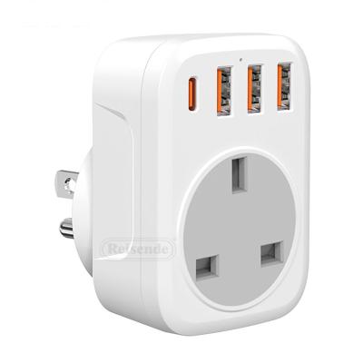 China Residential/Multipurpose Reisende New UK to EU USA GER UK Travel Plug 3USB-1 Type-C-1Socket Multi-Extension One-Turn Wall Socket for sale