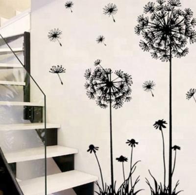 China Waterproof+Eco-friendly Hot Black Dandelion Living Room Bedroom Wall Stickers Household Ornament Wall Decal for sale