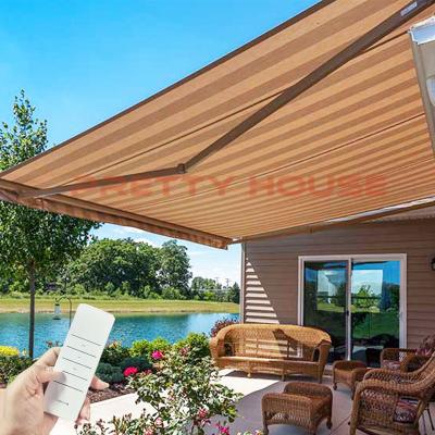 China Windproof Remote Control Full Cassette Aluminium Frame Outdoor Retractable Awning Aluminum Patio Awning for sale