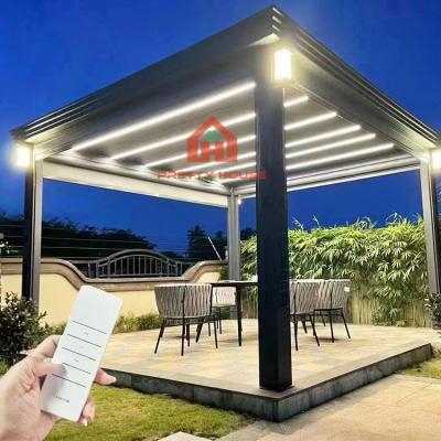 China Electric Easily Assembled Rainproof Gazebo With Waterproof Remote Control System Aluminum Canopy Pergola for sale