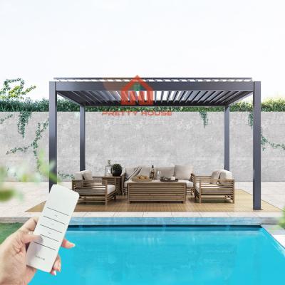 China Easily Assembled Factory Supplied Aluminum Garden House Pergola With Roller Blinds for sale