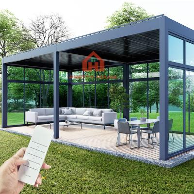 China Easily Assembled Outdoor Garden Covers Led Lights Aluminum Adjustable Pergola Luxury Louvre Gazebo for sale