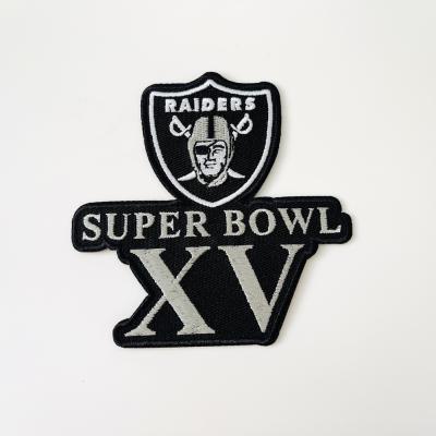 China Iron On Patches Making Raiders Logo Super Bowl Embroidered Patches Custom Embroidery Nfl Patches For Hat for sale