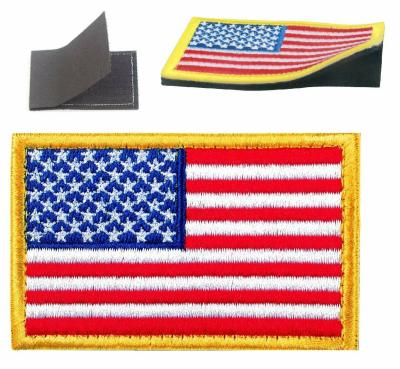 China Iron On Patches Custom Patches Fabric EMBROIDERED AMERICAN FLAG PATCH GOLD BORDER USA USA Velcro On Back for sale